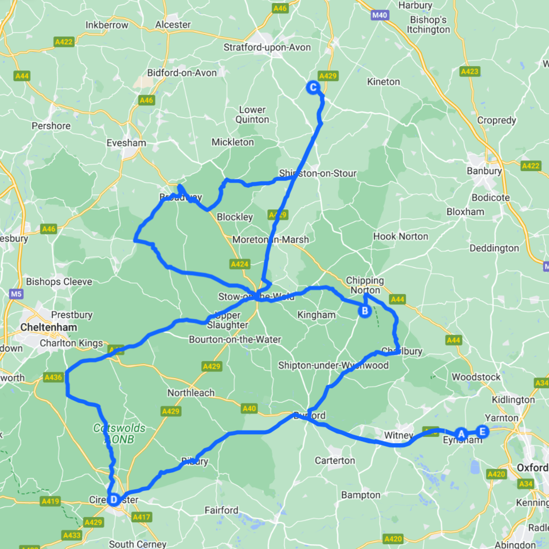 cotswolds Driving map best roads RouteGT drive out day